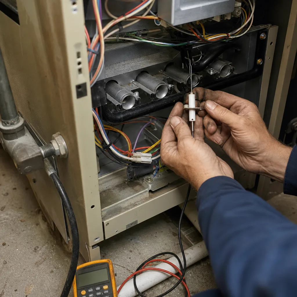 HVAC technician performing professional furnace repair and maintenance